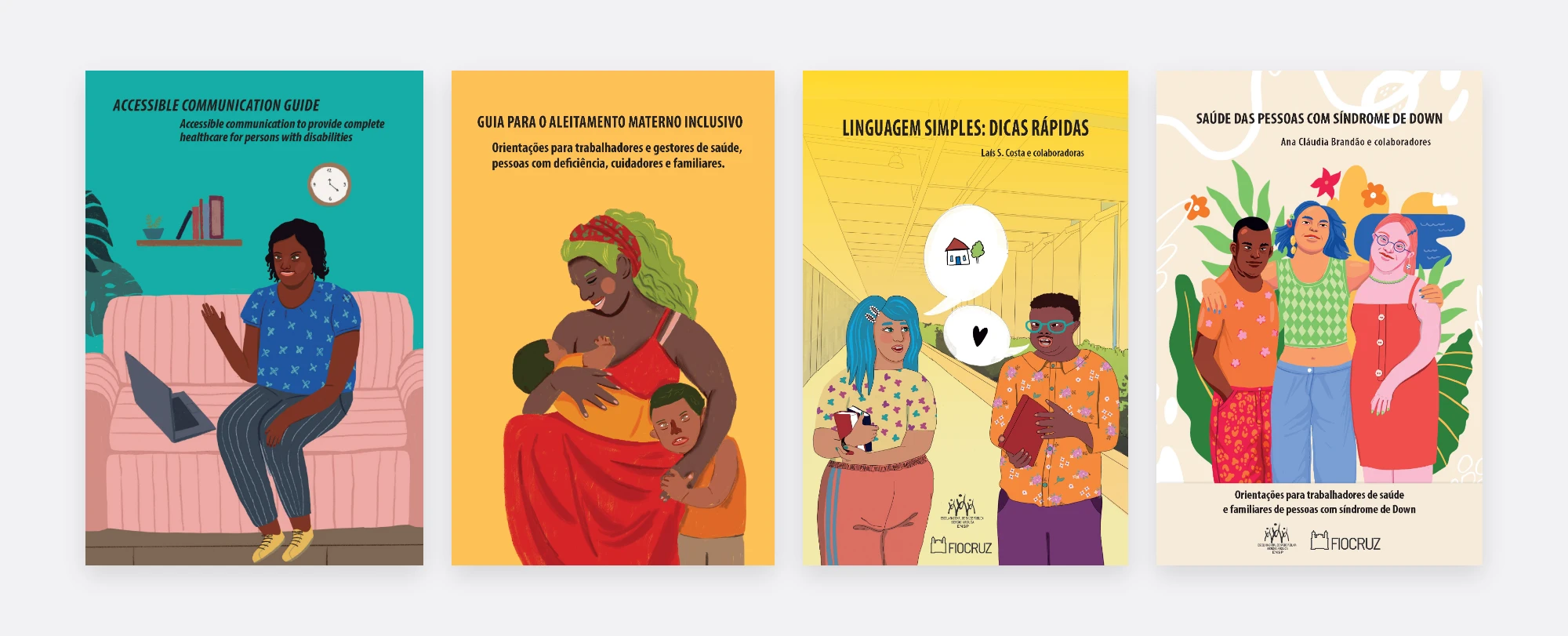 Capas de quatro guias e cartilhas da Fiocruz.