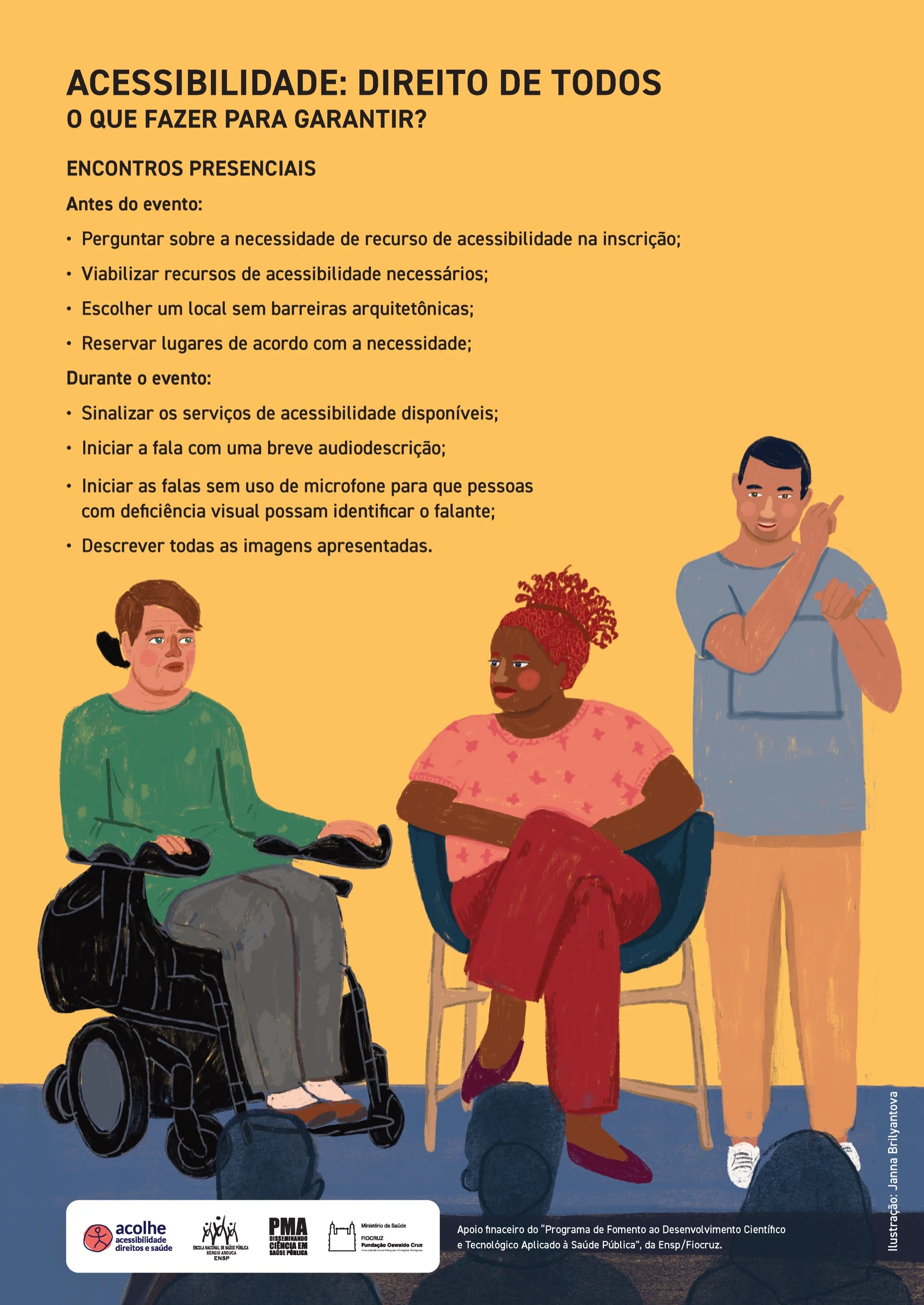 Cartaz Acessibilidade: direito de todos, com pessoas em cadeira de rodas e usando Libras.