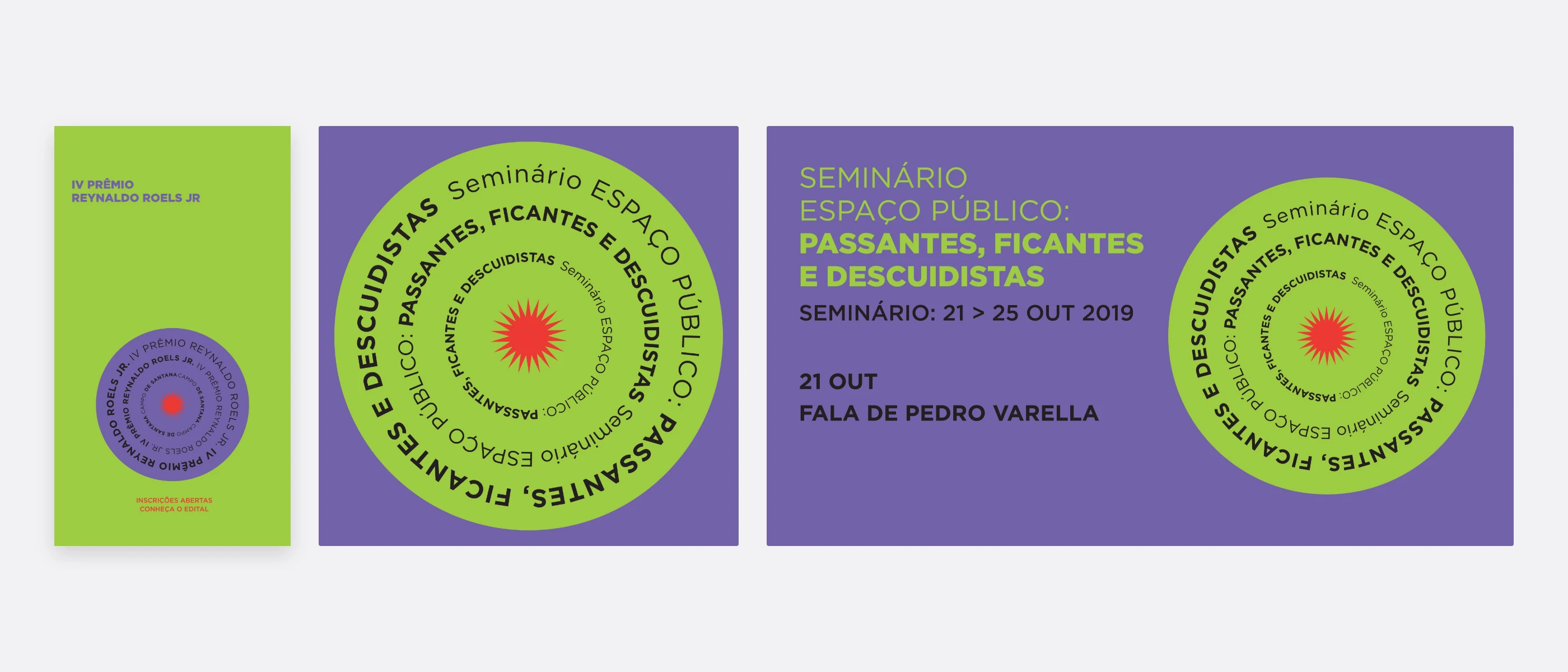Cartaz do Prêmio Reynaldo Roels Jr. e peças do seminário Espaço Público.