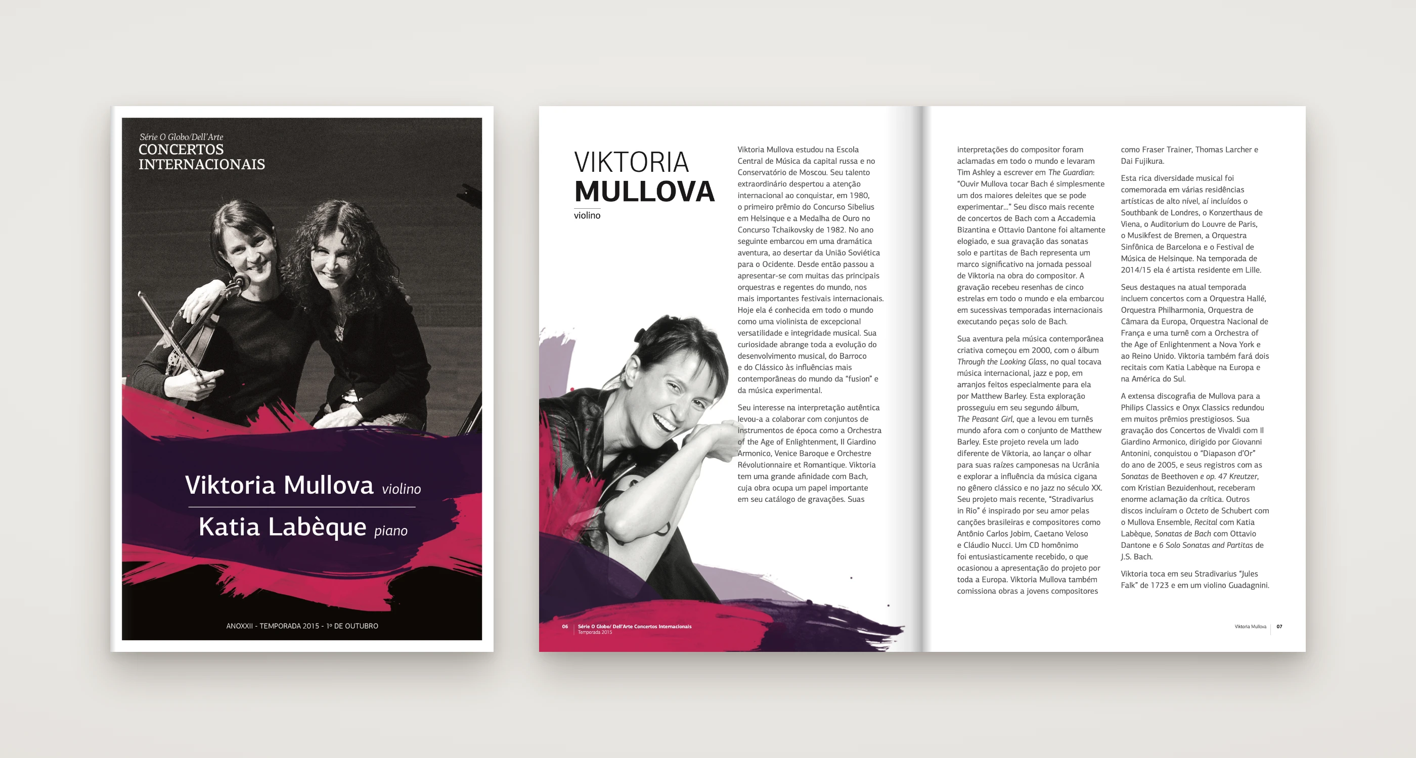 Capa e página dupla da revista de Viktoria Mullova e Katia Labèque.